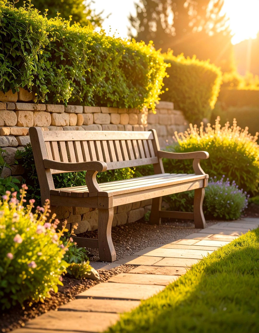 Rustic Stone Bench Nook - 20 Greek Garden Ideas