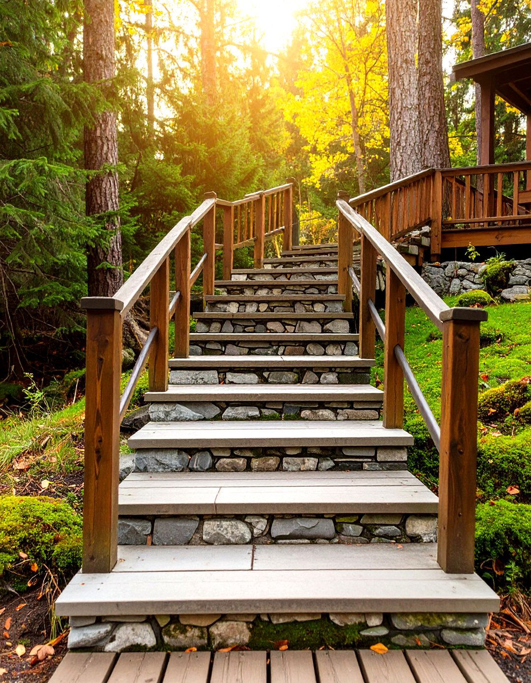 Rustic Stone Clad Deck Steps Adding Natural Texture - 20 Deck Steps Ideas