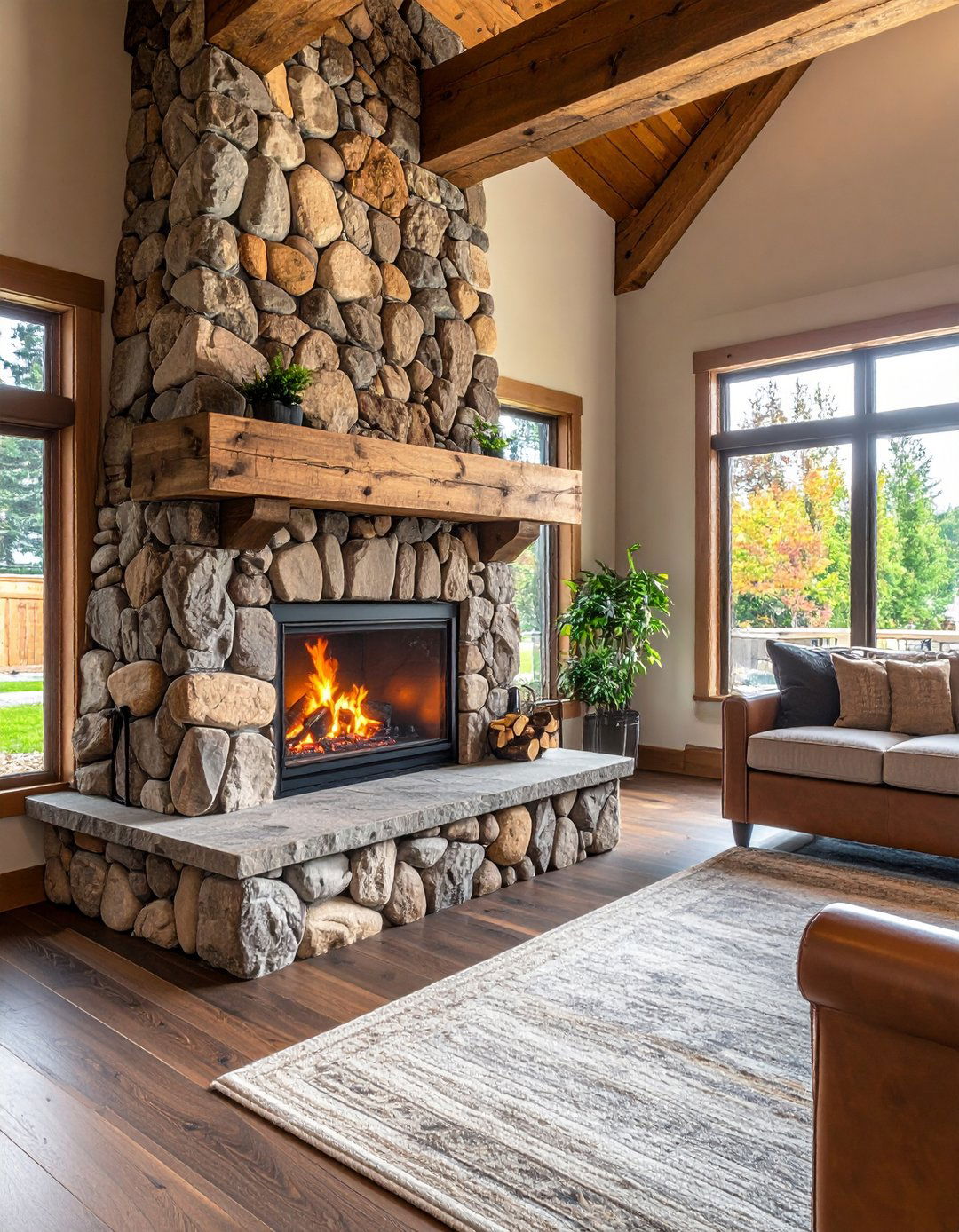 Rustic Stone Clad Gas Fireplace - 20 Gas Fireplace Ideas