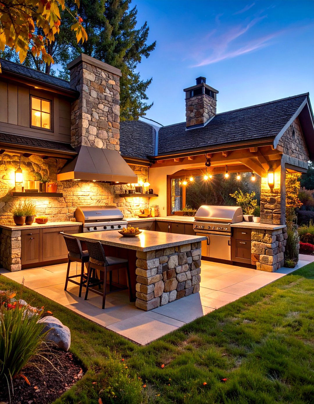 Rustic Stone L Shaped Outdoor Kitchen - 20 L Shaped Outdoor Kitchen Ideas