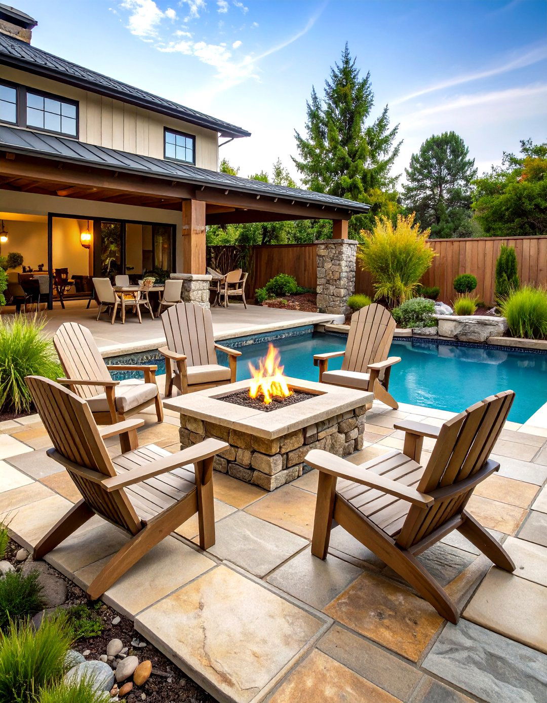 Rustic Stone Pool Patio with Natural Elements - 20 Pool Patio Ideas