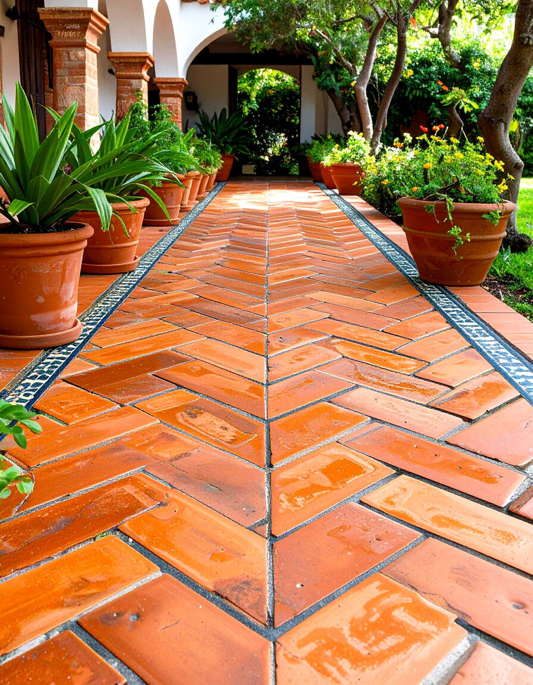Rustic Terracotta Patio Tile Herringbone - 20 patio tile ideas