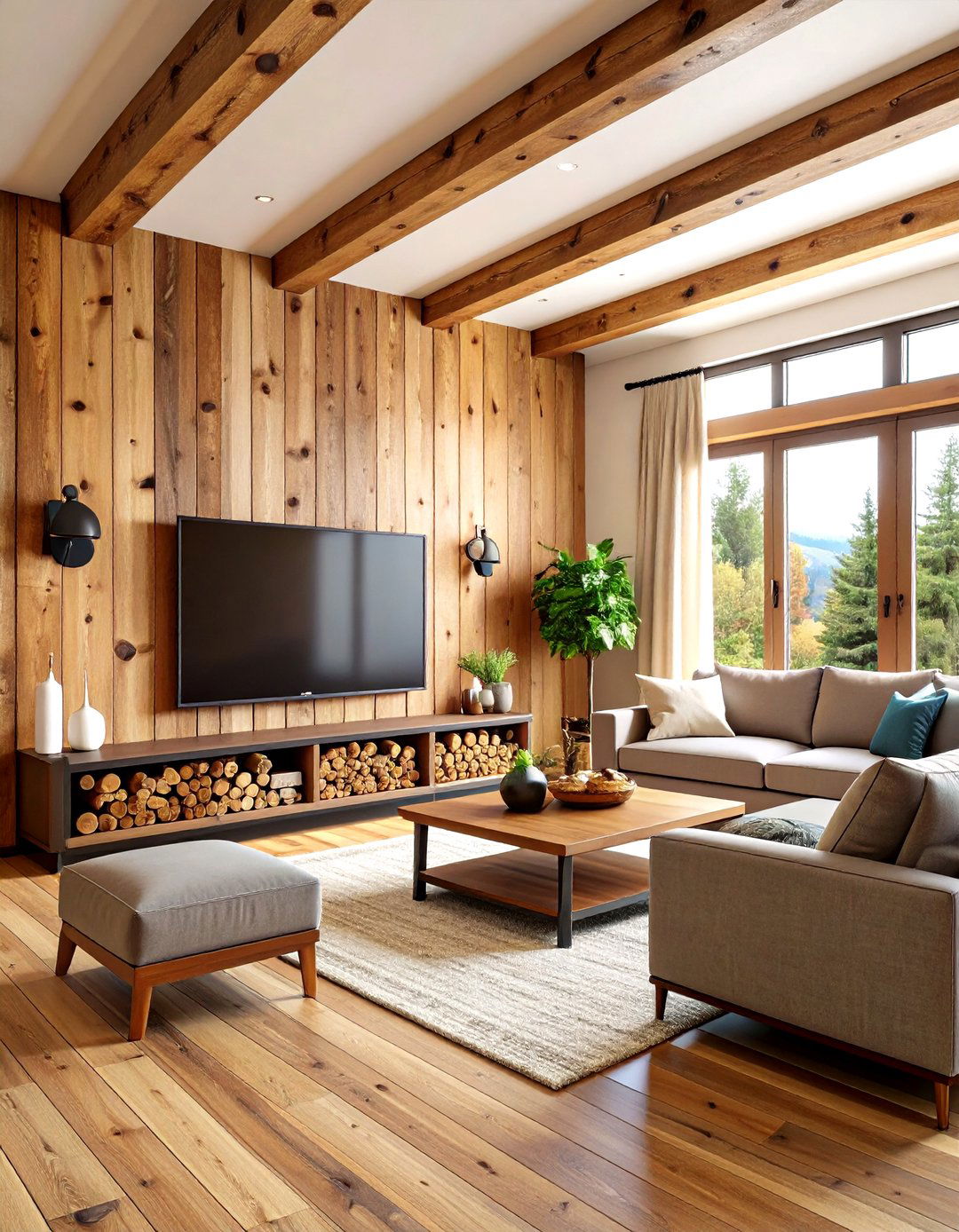 Rustic Timber Clad Media Wall - 20 Media Wall Ideas
