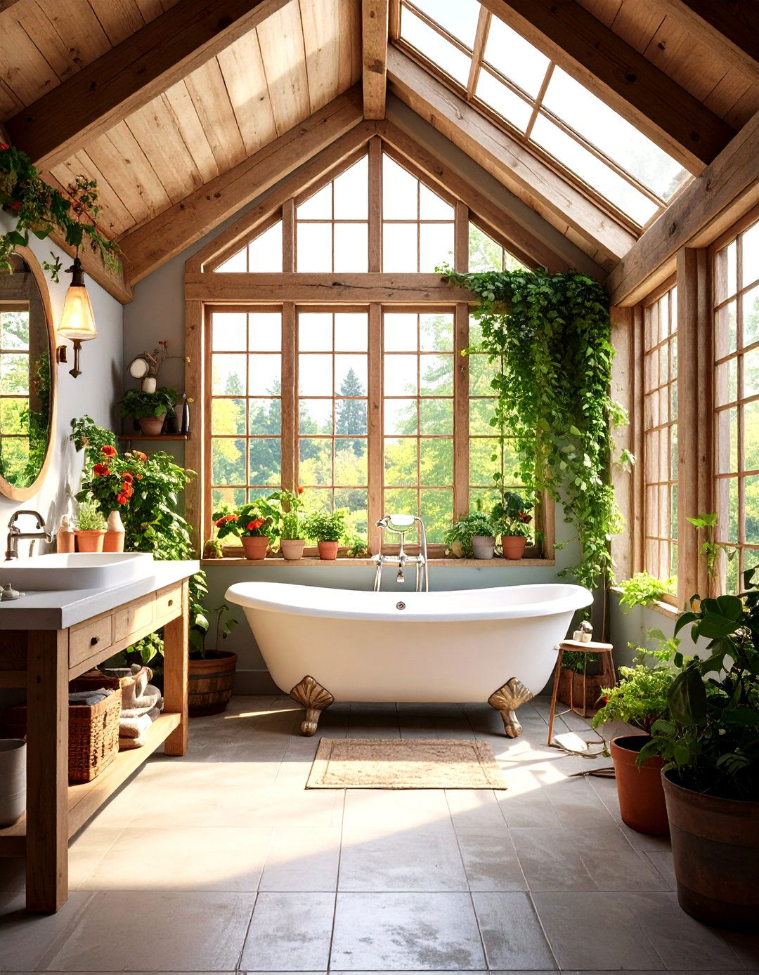 Rustic Timber Framed Greenhouse Bathroom - 20 Greenhouse Bathroom Ideas