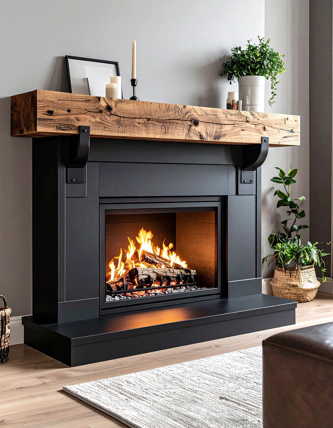 Rustic Timber Mantel Black Fireplace - 20 Black Fireplace Ideas