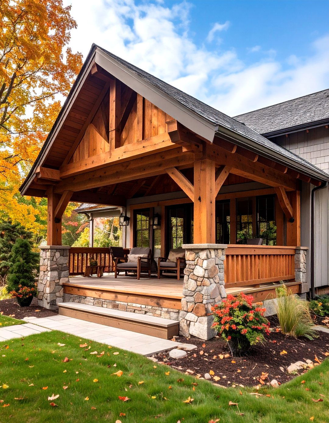 Rustic Timber Shed Roof Porch - 20 Shed Roof Porch Design Ideas