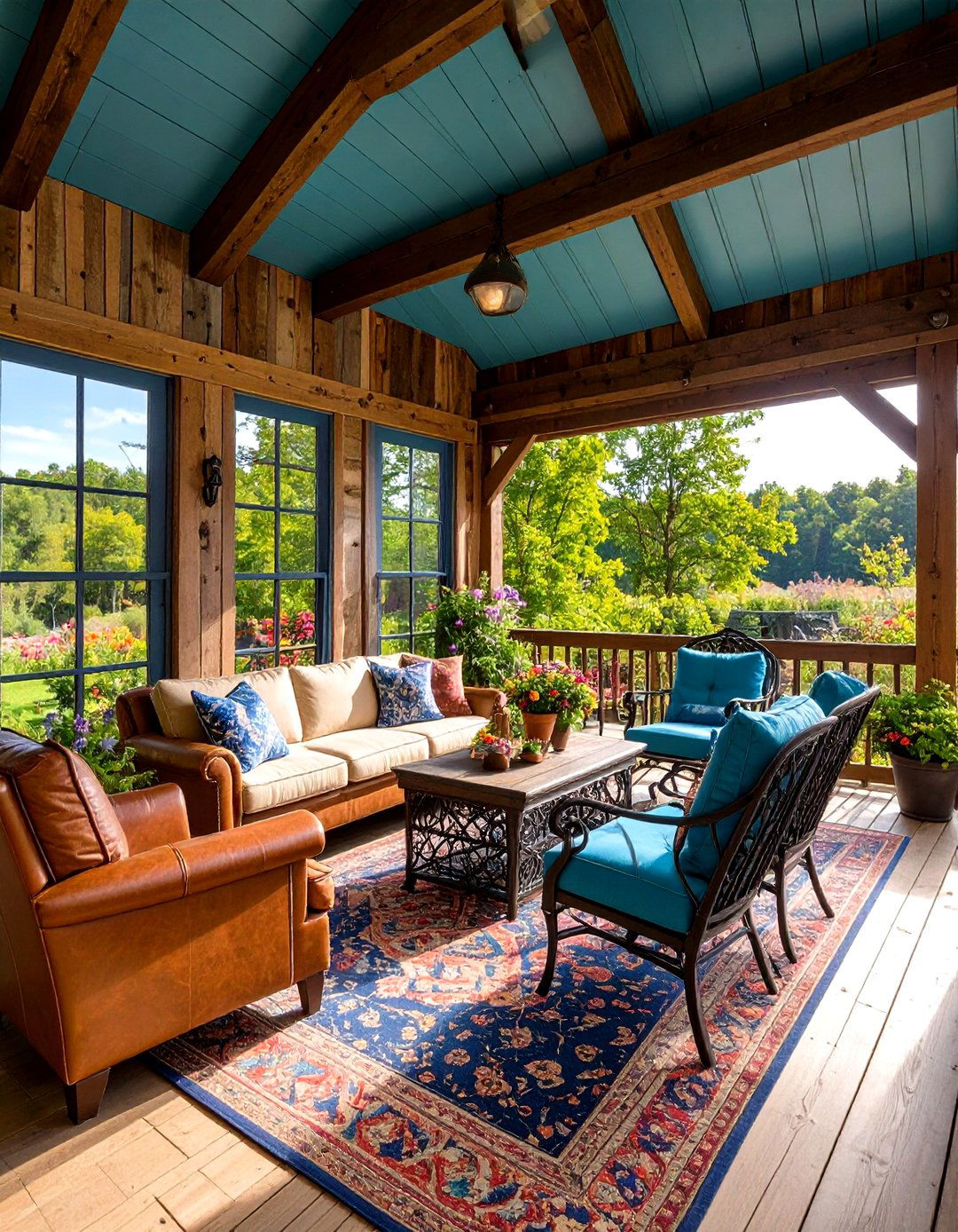 Rustic Timber Sunroom with Matching Deck - 20 Sunroom and Deck Combo Ideas