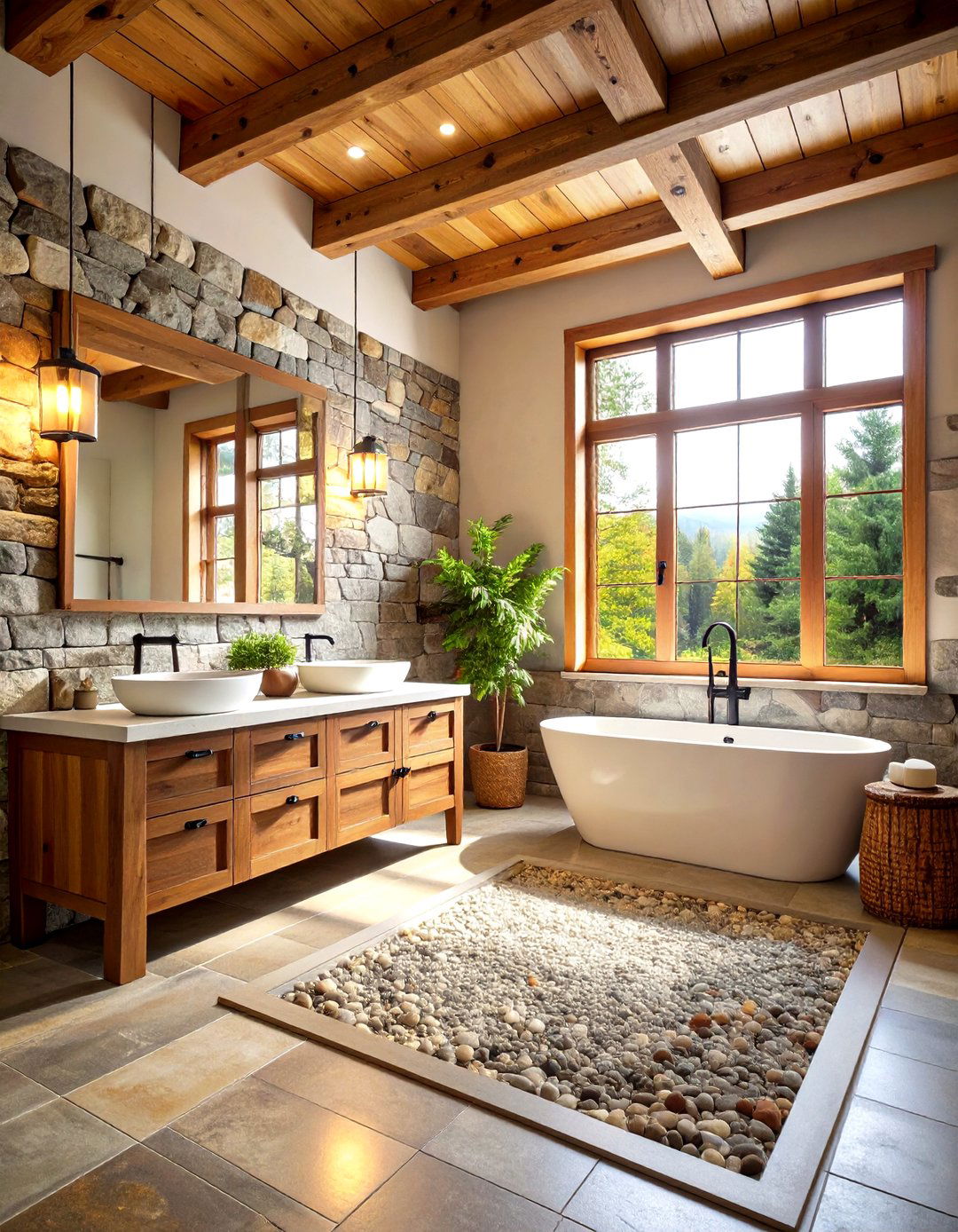 Rustic Timber and Stone Masculine Bathroom - 20 Masculine Bathroom Ideas