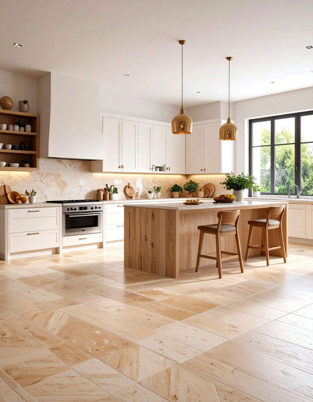 Rustic Travertine Kitchen Floor Tile Warmth - 20 Kitchen Floor Tile Ideas