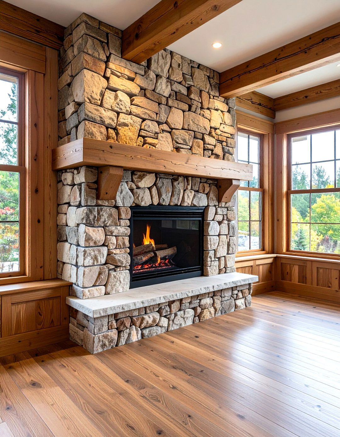 Rustic Wainscoting with Stone Accents - 20 Rustic Wainscoting Ideas