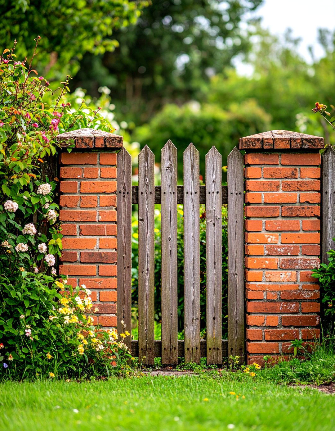 Rustic Weathered Brick Fence with Aged Character - 20 Brick Fence Ideas