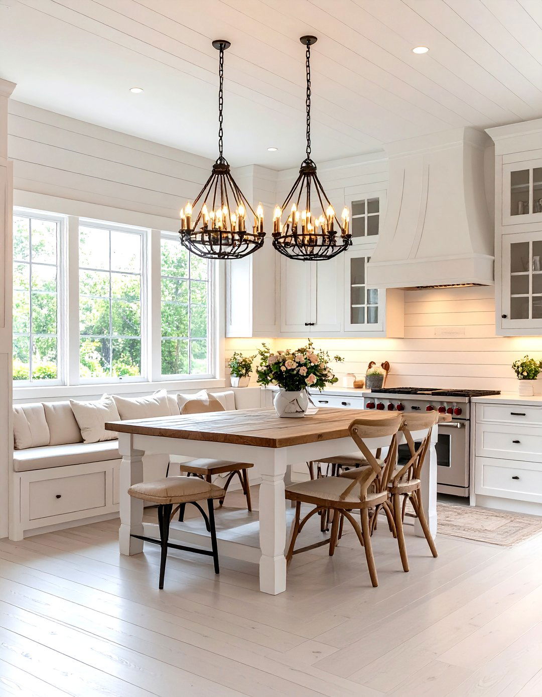 Rustic White Kitchen with Breakfast Nook and Built in Banquette - 20 Rustic White Kitchen Ideas