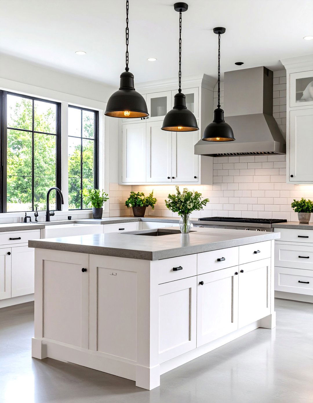 Rustic White Kitchen with Concrete Countertops and Industrial Accents - 20 Rustic White Kitchen Ideas
