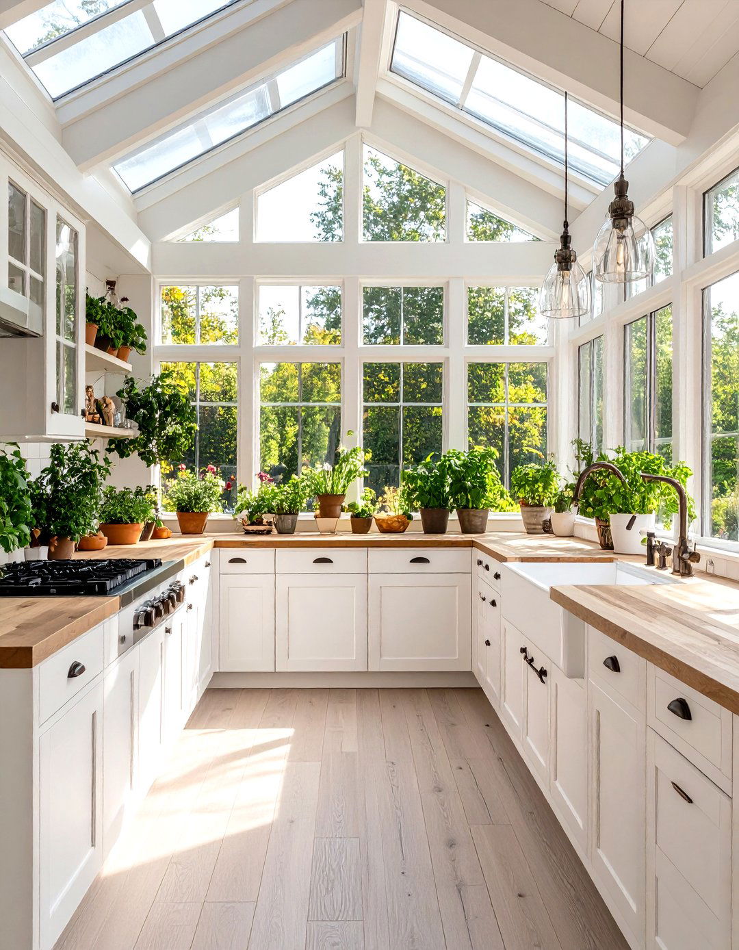 Rustic White Kitchen with Greenhouse Windows and Garden Connection - 20 Rustic White Kitchen Ideas