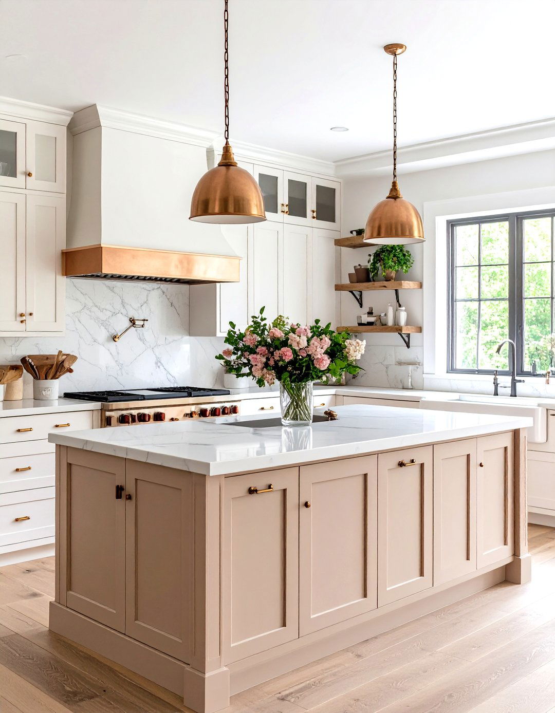 Rustic White Kitchen with Mixed Metal Finishes and Natural Stone - 20 Rustic White Kitchen Ideas