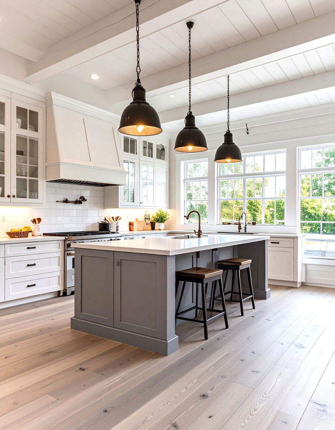 Rustic White Kitchen with Painted Wood Floors and Vintage Hardware - 20 Rustic White Kitchen Ideas