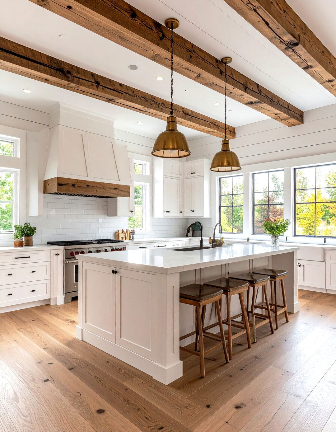 Rustic White Kitchen with Shiplap Walls and Exposed Ceiling Beams - 20 Rustic White Kitchen Ideas