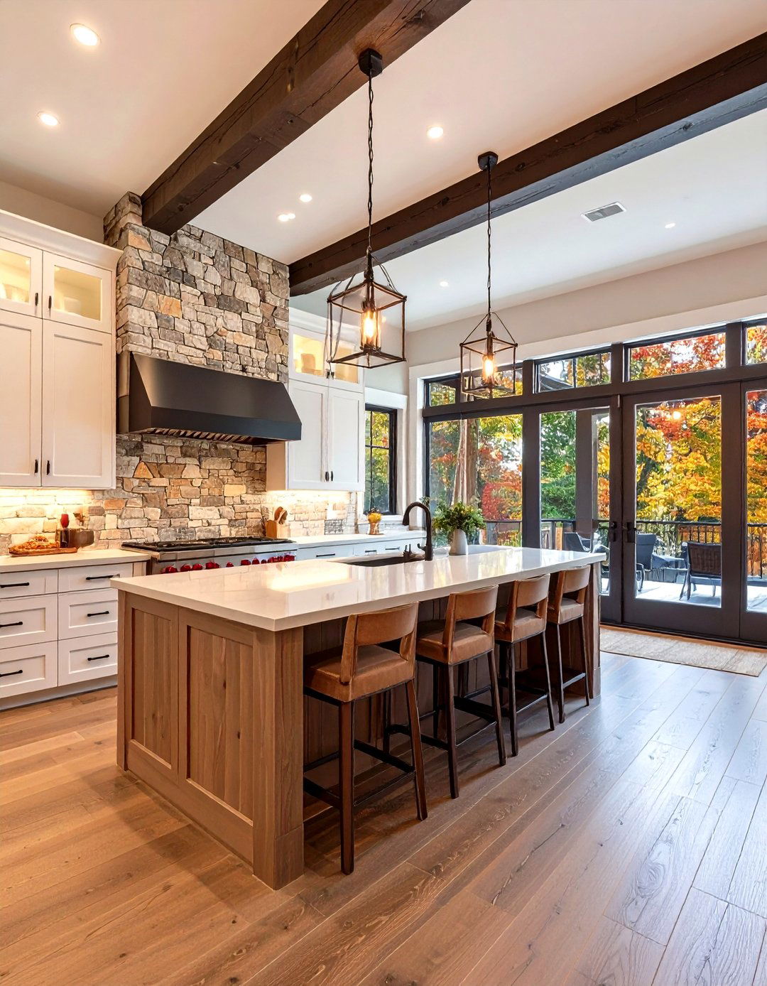 Rustic White Kitchen with Stone Accent Wall and Modern Farmhouse Style - 20 Rustic White Kitchen Ideas