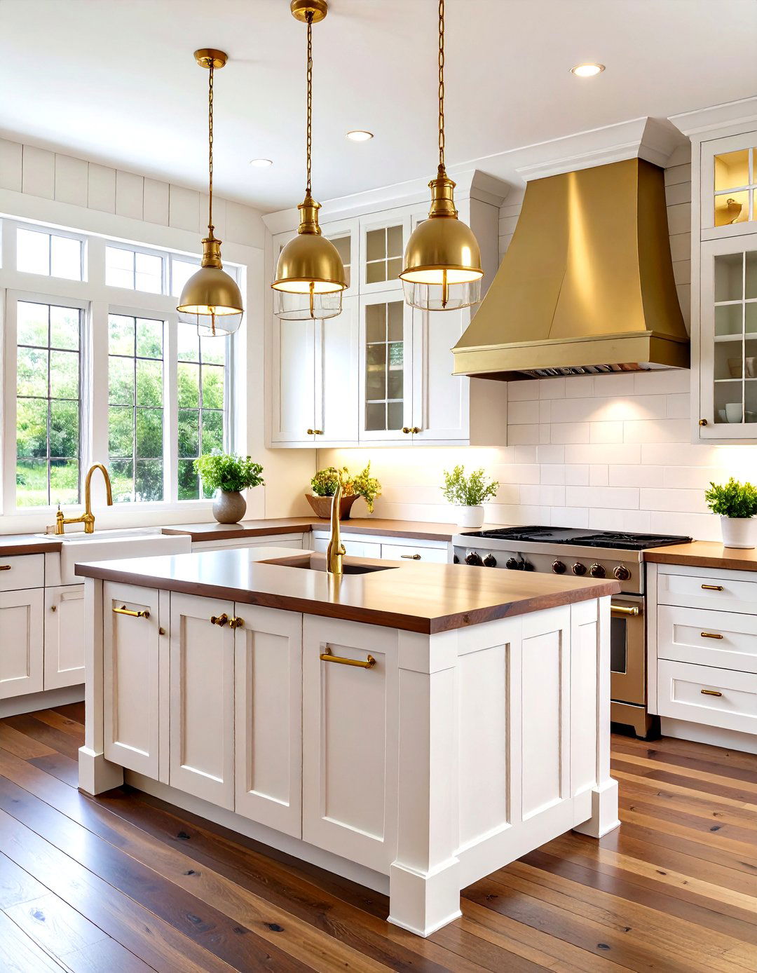 Rustic White Kitchen with Vertical Shiplap Backsplash and Brass Accents - 20 Rustic White Kitchen Ideas