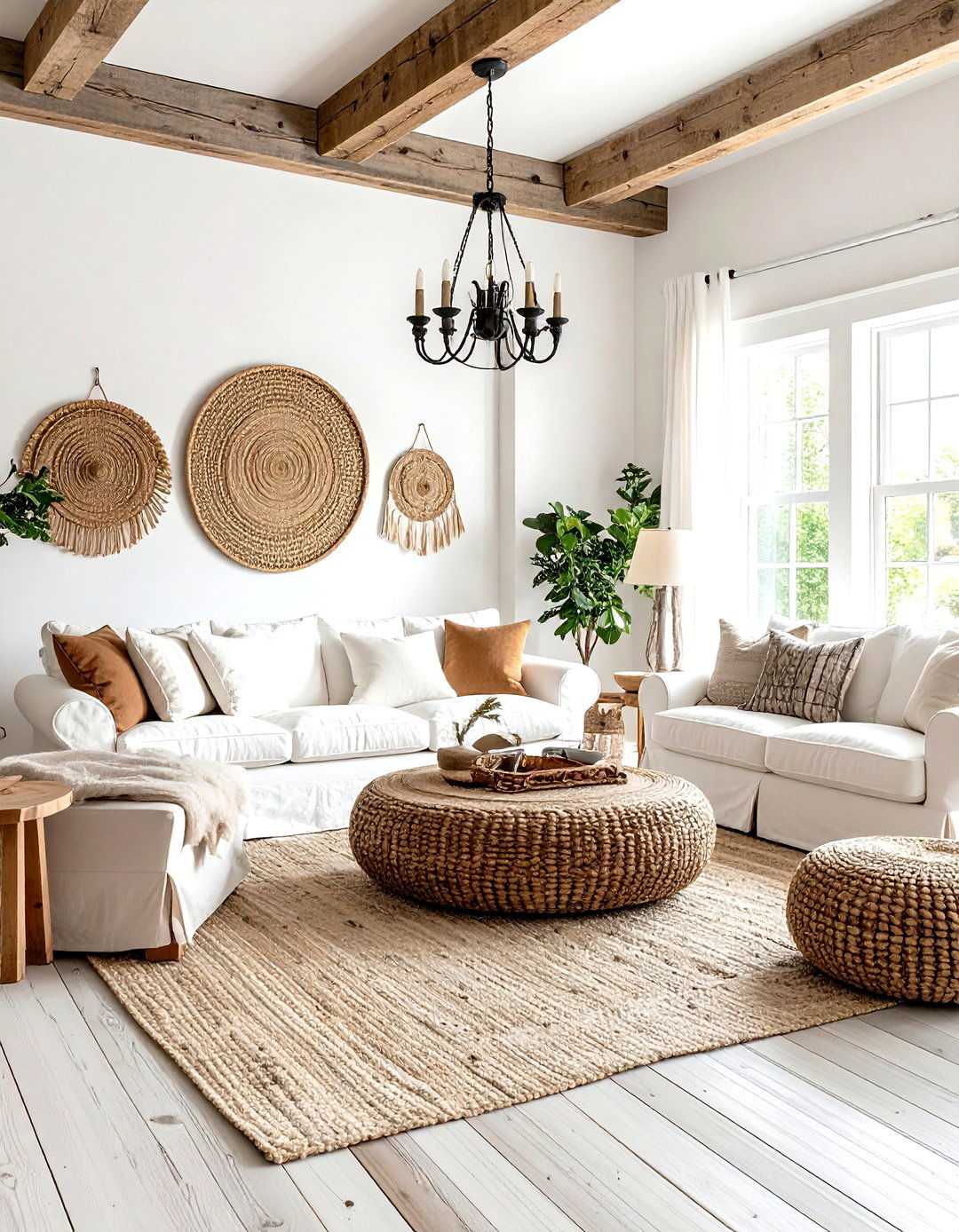 Rustic White Living Room with Reclaimed Wood Features - 20 White Living Room Ideas