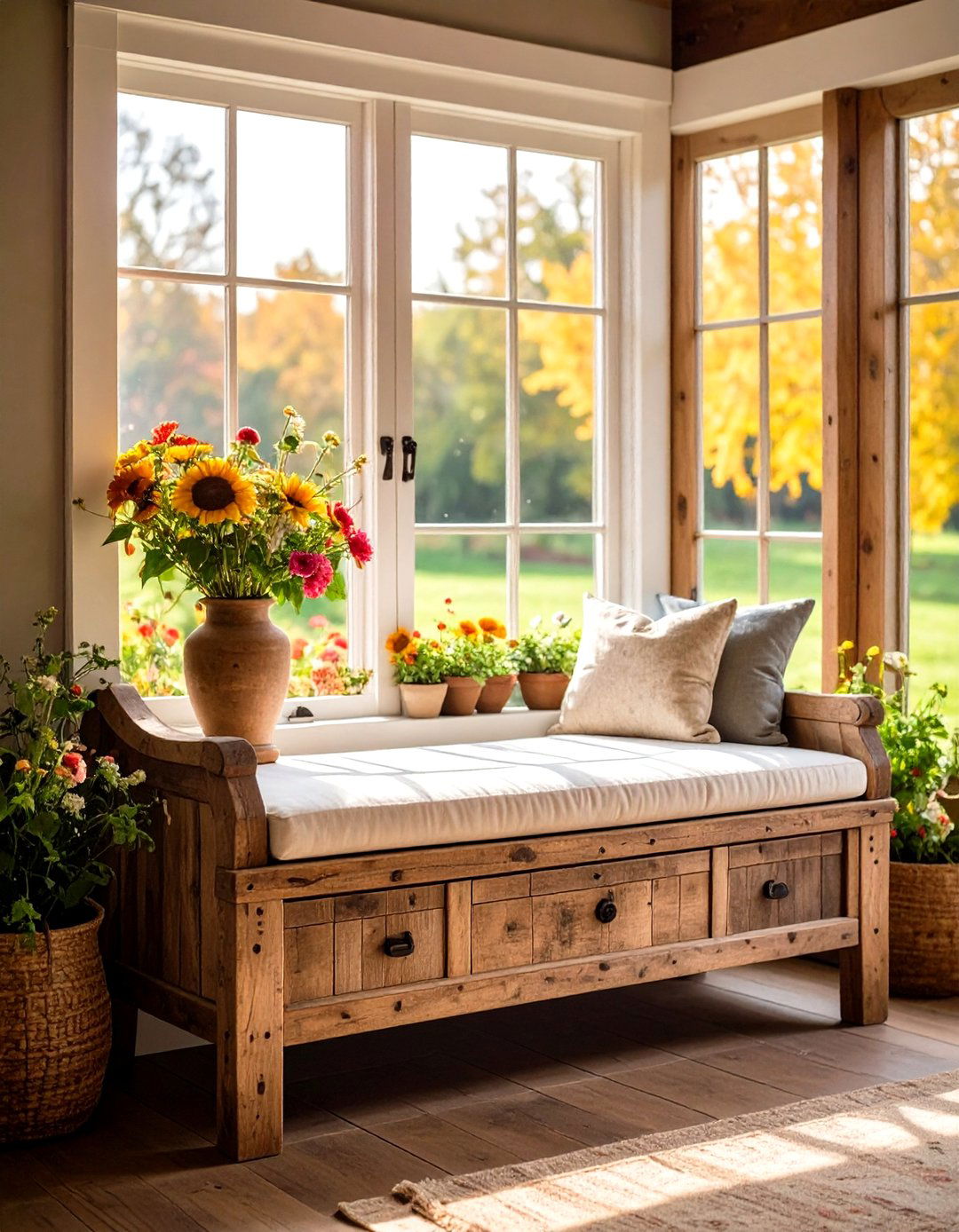 Rustic Window Seat with Reclaimed Wood - 20 Window Seat Ideas