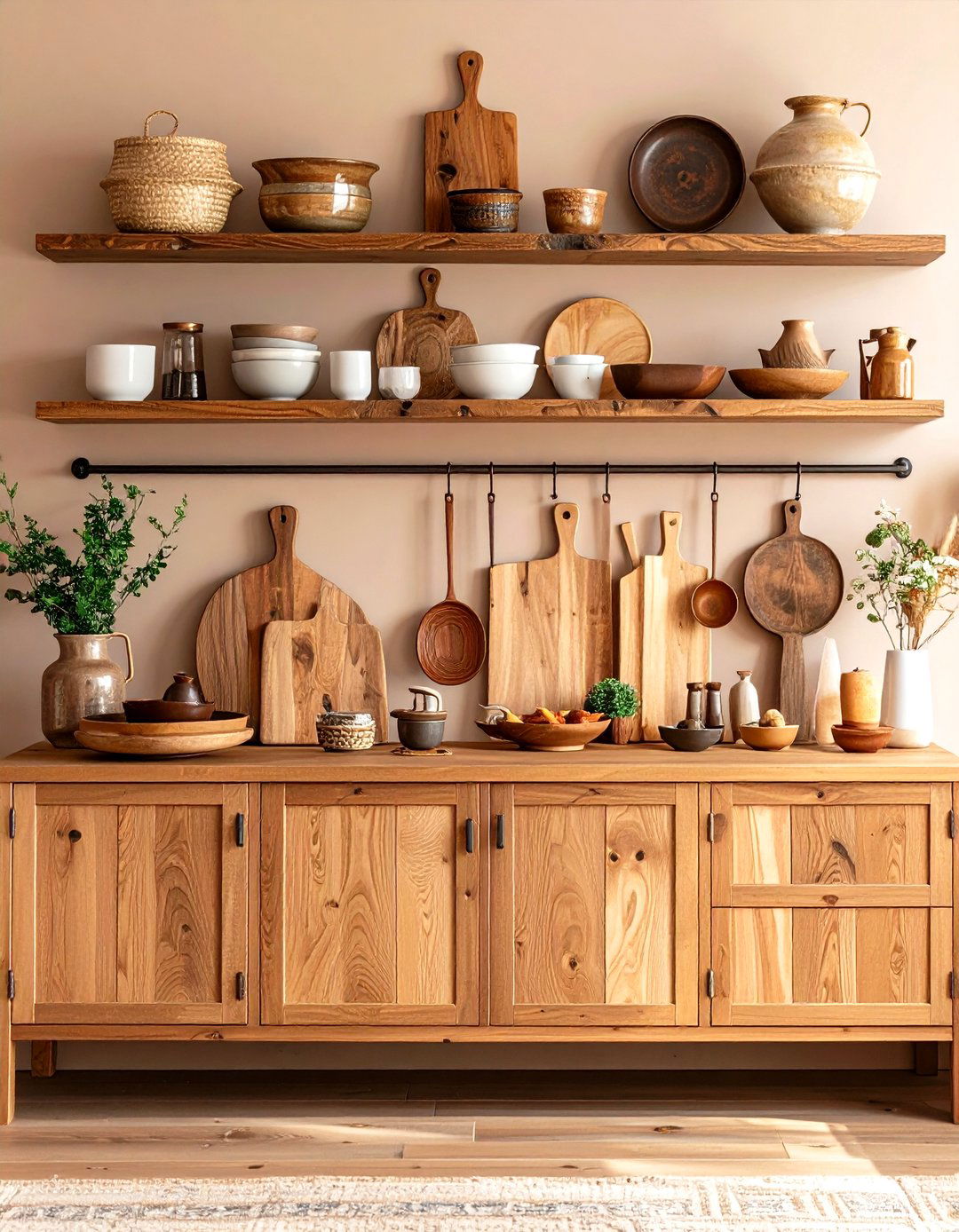 Rustic Wood Accents - 20 Sideboard Decor Ideas