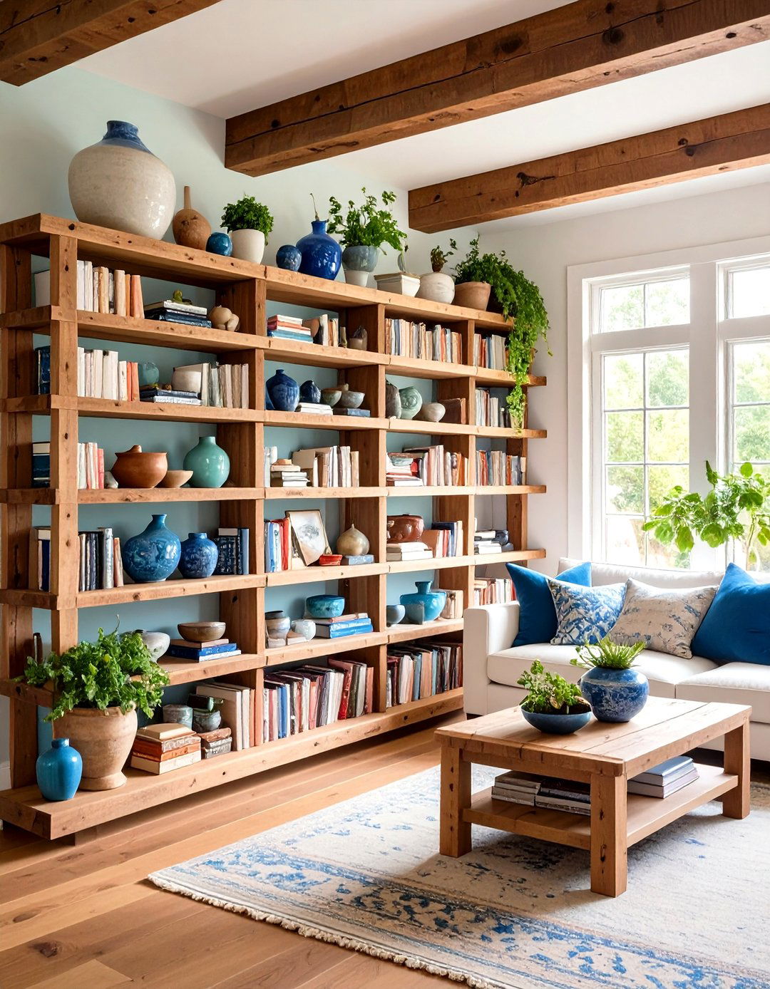 Rustic Wood Beam Floating Shelf System - 20 Rustic Wall Decor Ideas
