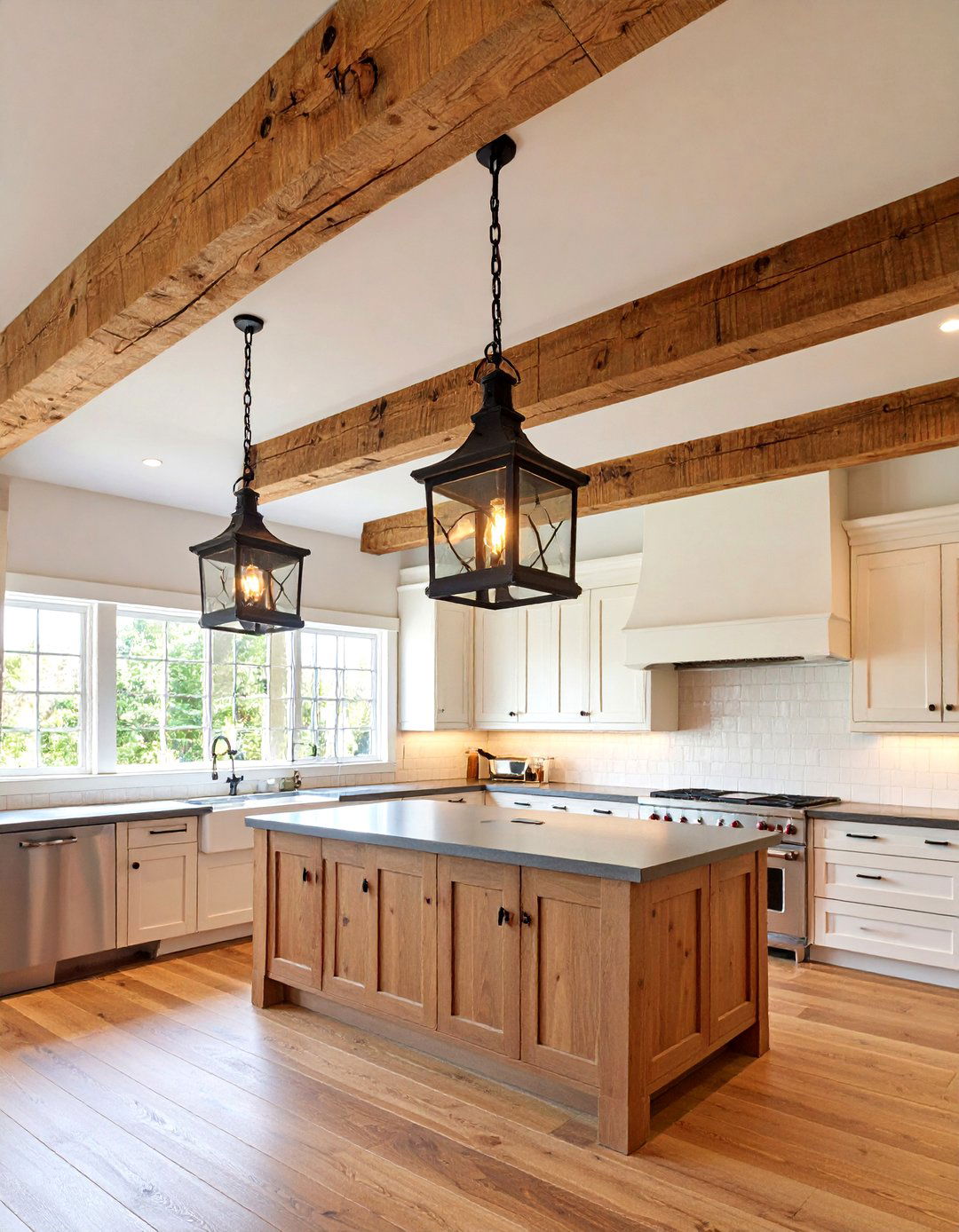 Rustic Wood Beams Crown a French Country Kitchen Ceiling - 20 French Country Kitchen Ideas