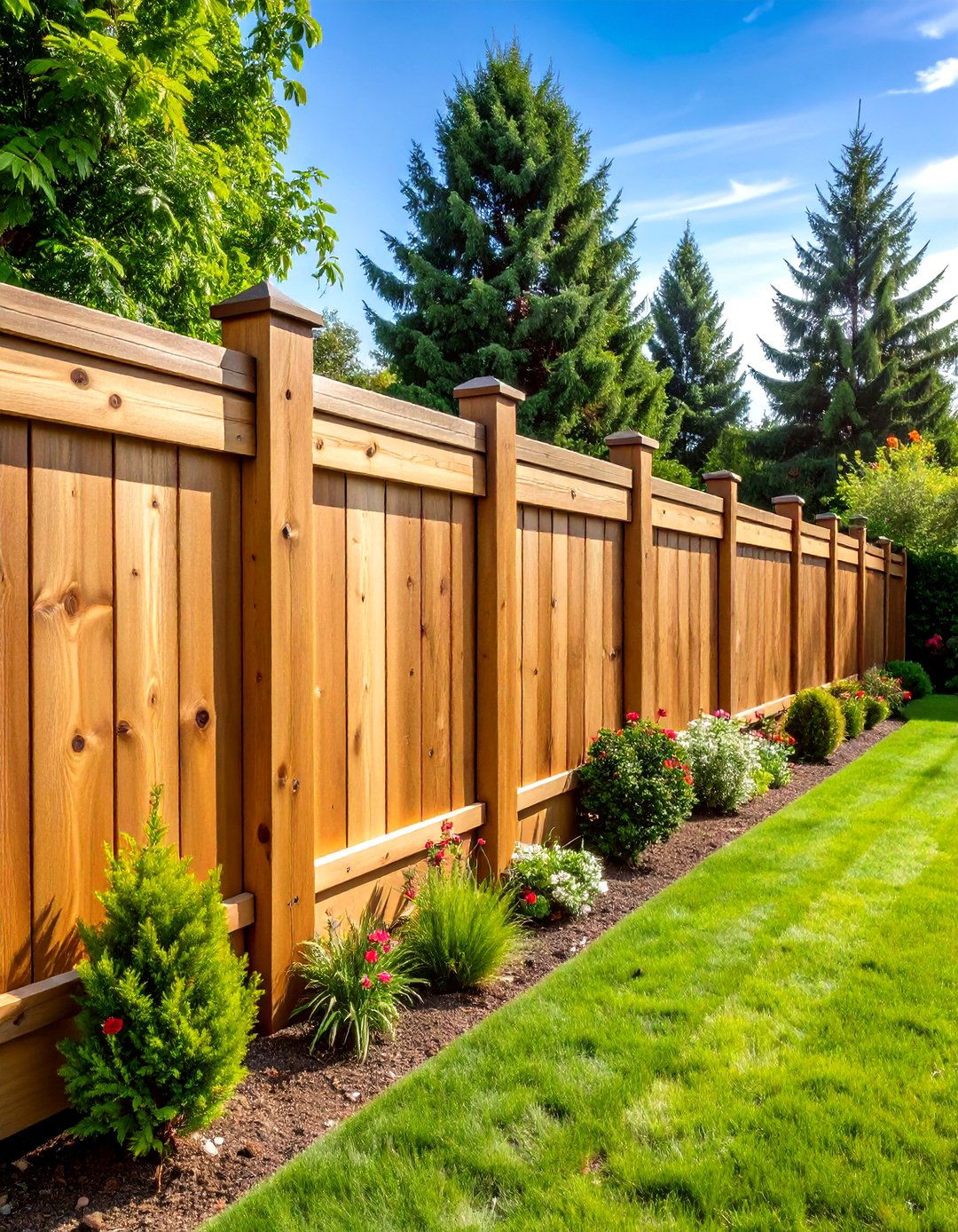 Rustic Wood Corner Fence with Natural Cedar Panels - 20 Corner Fence Ideas