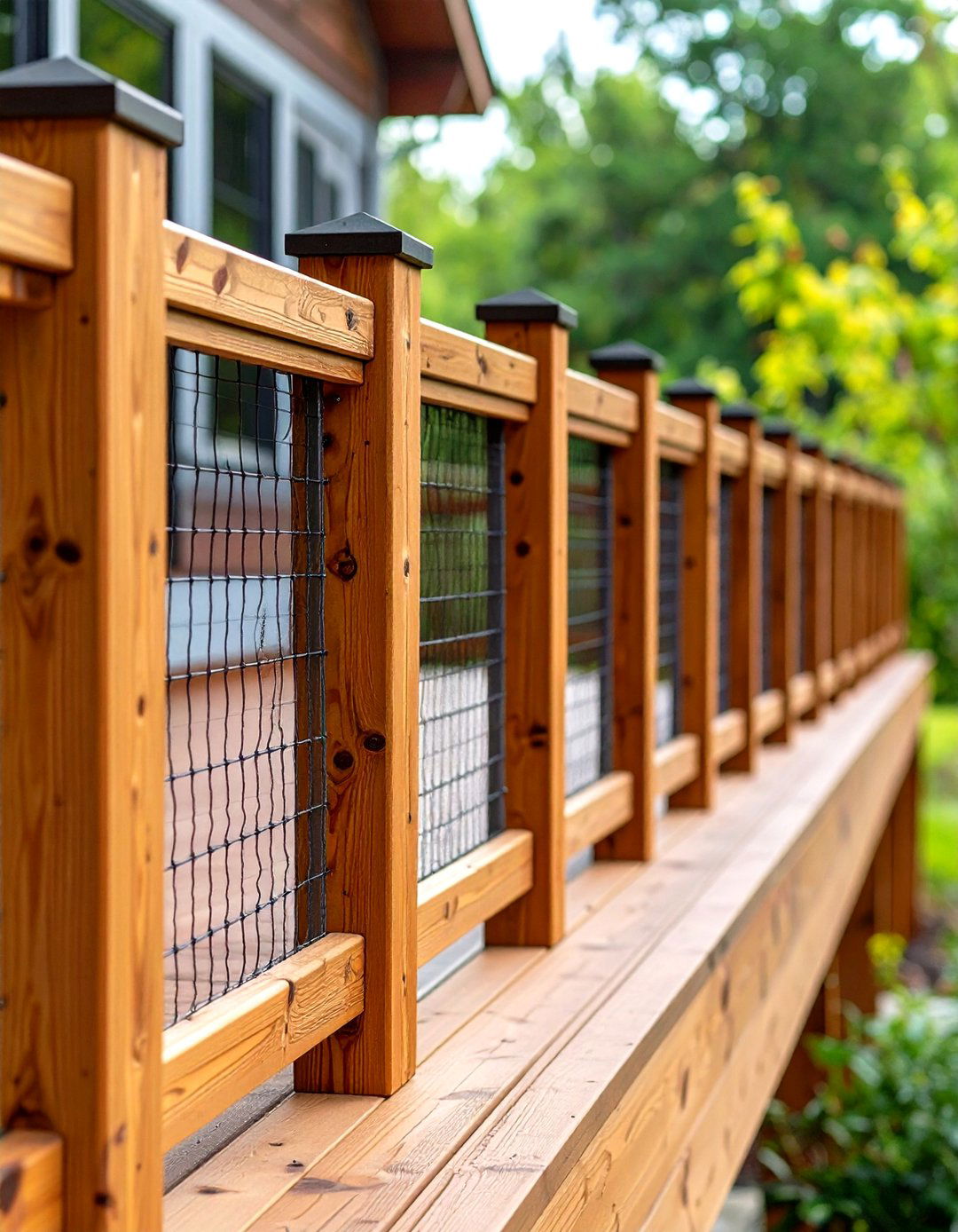 Rustic Wood Framed Hog Wire Deck Railing - 20 Hog Wire Deck Railing Ideas