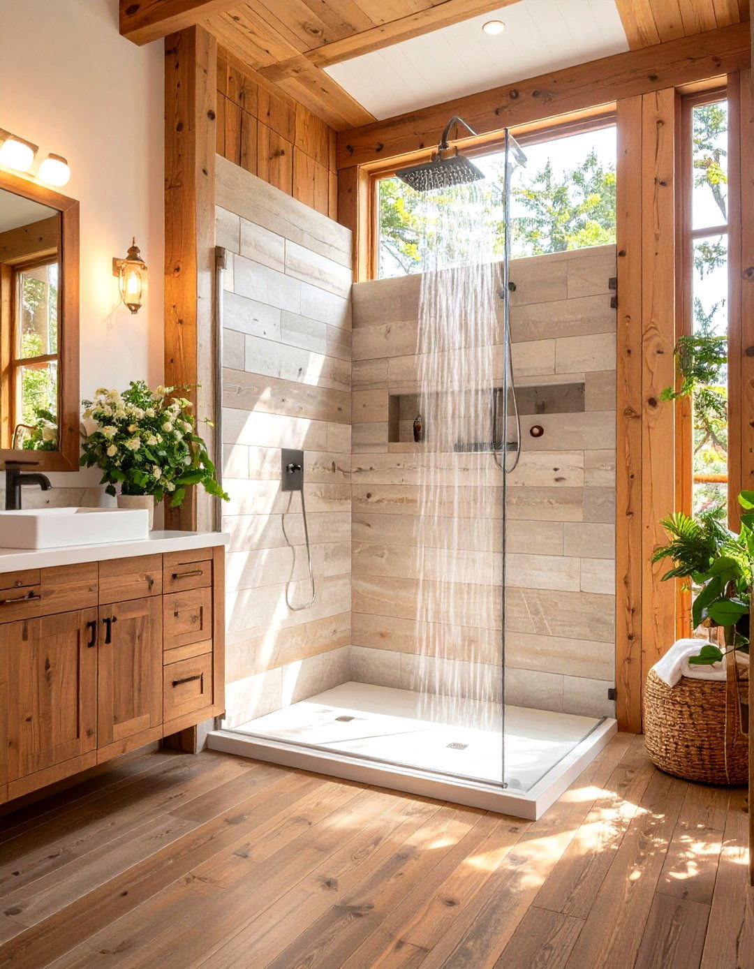 Rustic Wood Look Tile Doorless Walk In Shower - 20 Doorless Walk In Shower Ideas