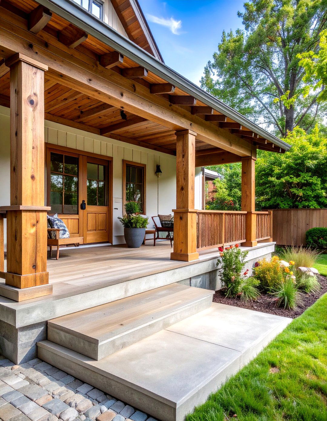 Rustic Wood Stamped Concrete Porch - 20 Concrete Porch Ideas