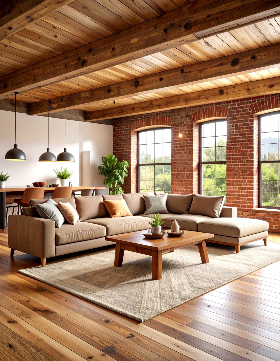Rustic Wood and Brick Loft Style Living Room - 20 Loft-style Living Room Ideas