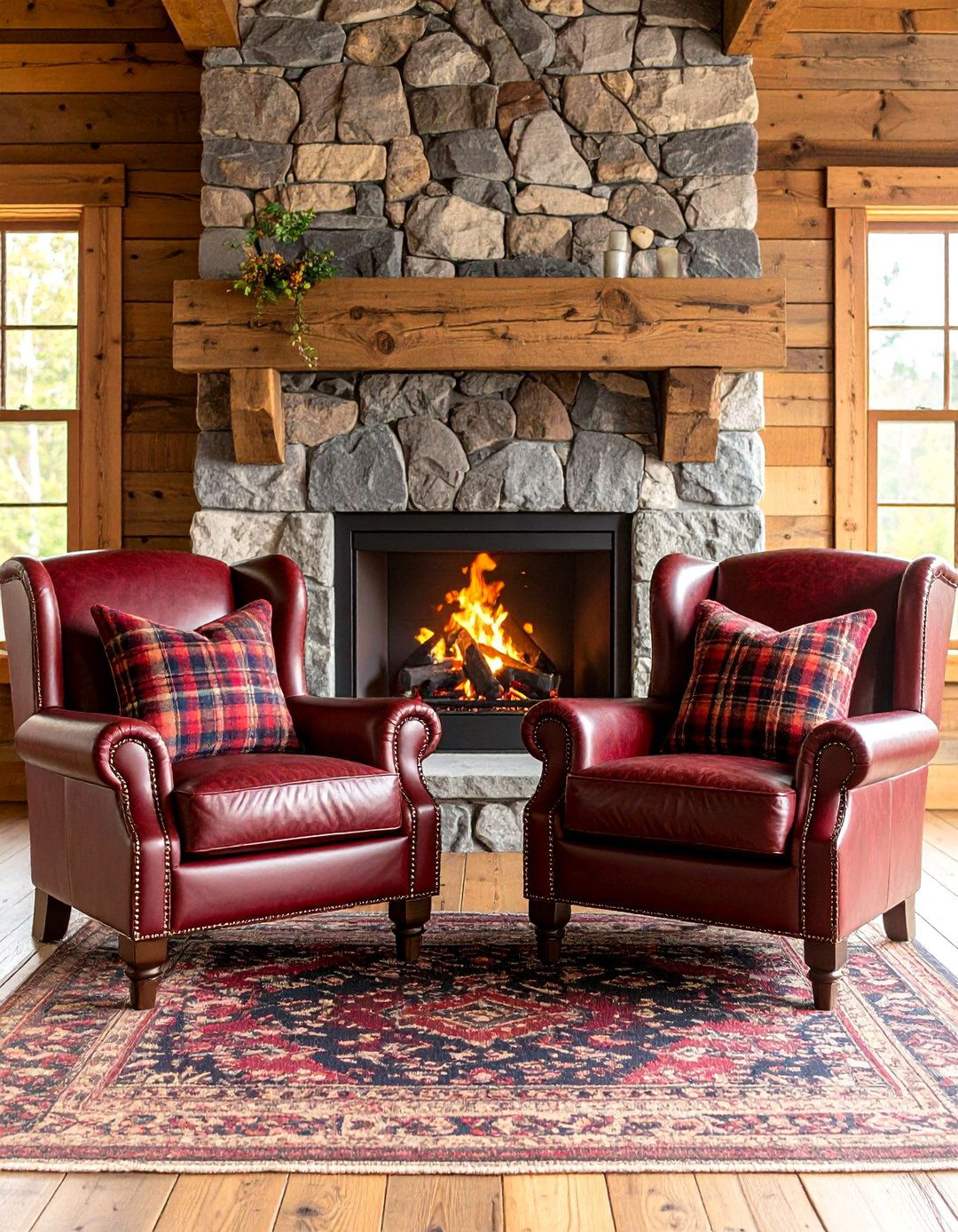 Rustic Wood and Burgundy - 20 Burgundy Living Room Ideas
