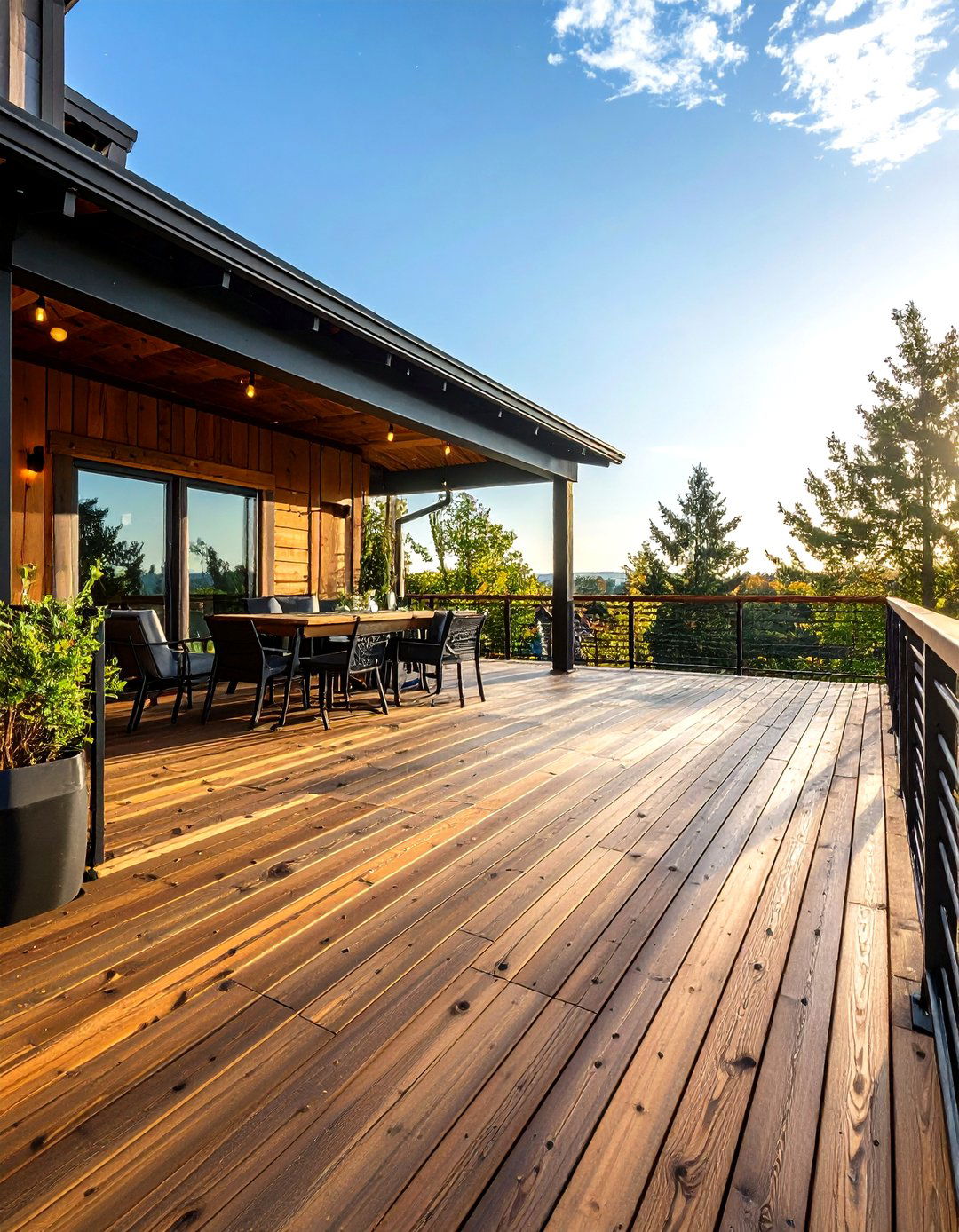 Rustic Wood and Metal Accent Platform Deck - 20 Platform Deck Ideas