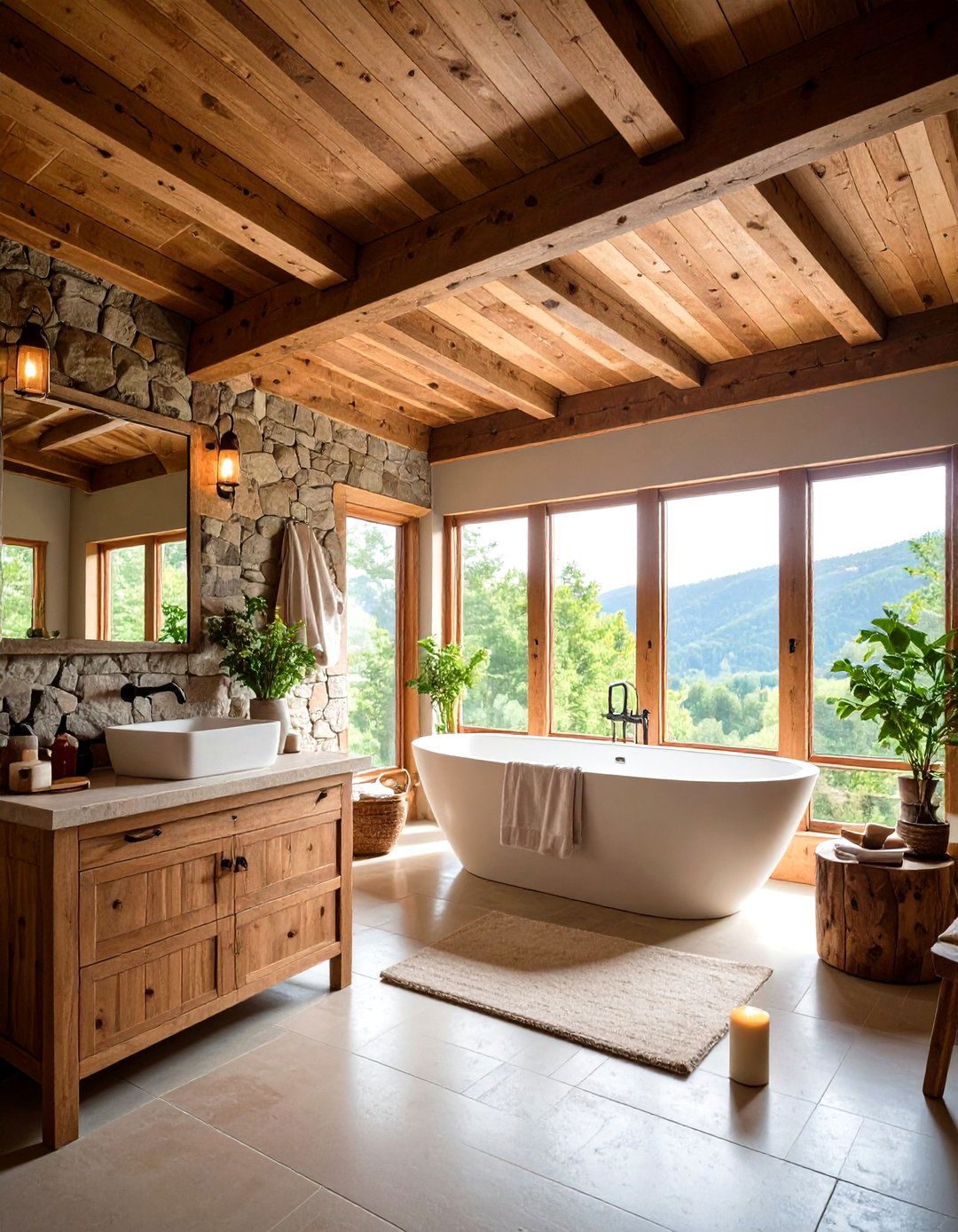 Rustic Wooden Ceiling Beams for Bathroom Character - 20 Cozy Bathroom Ideas