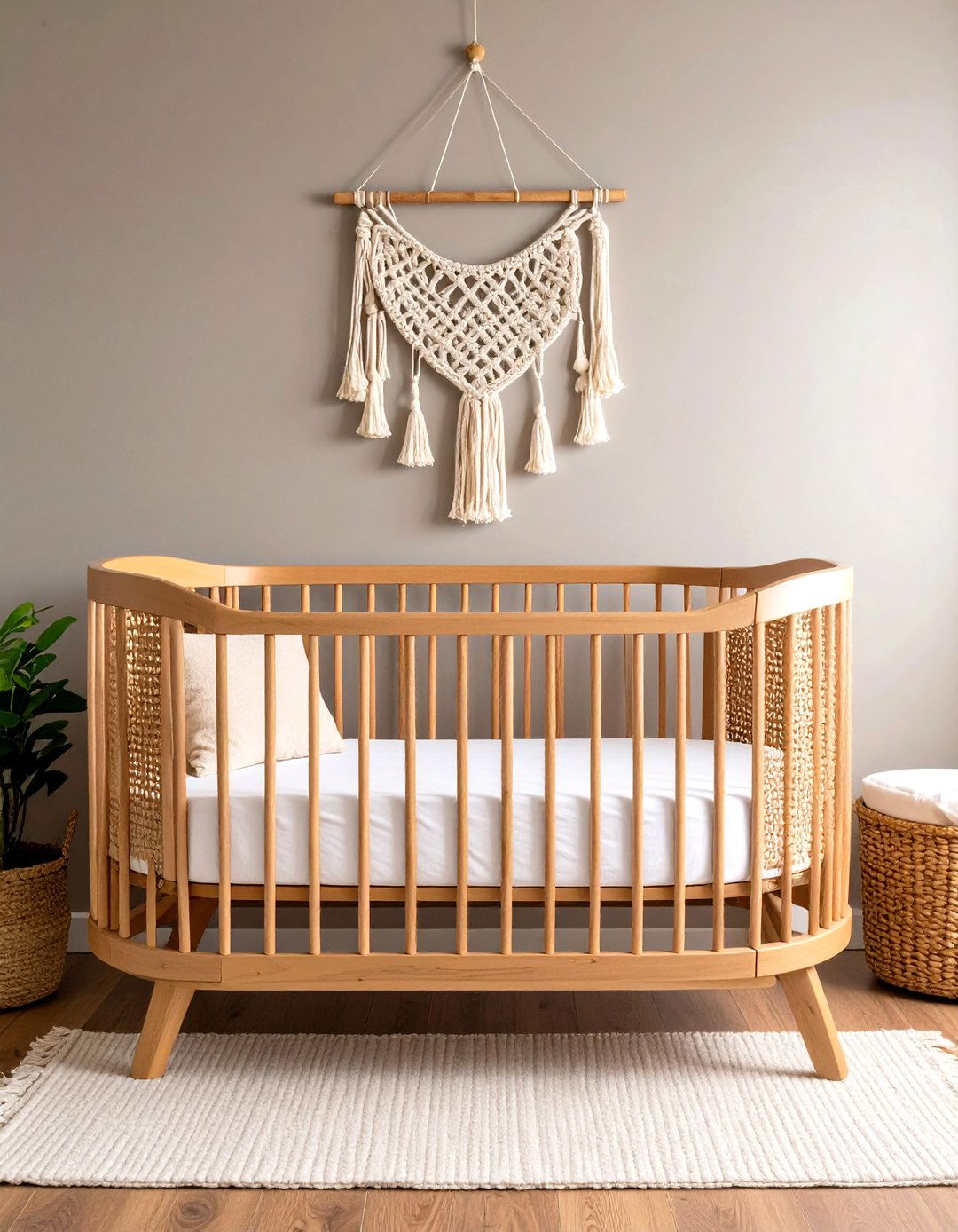 Rustic Wooden Crib with Boho Details - 20 Boho Toddler Room Ideas