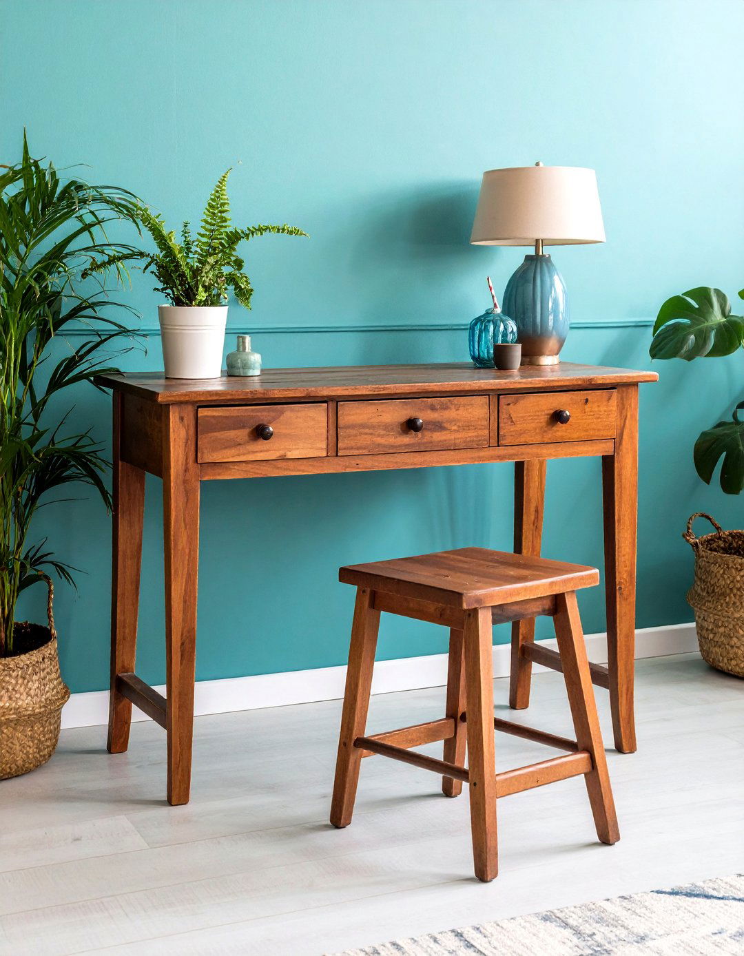 Rustic Wooden Desk as the Foundation of Your Bohemian Home Office - 20 Bohemian Home Office Ideas