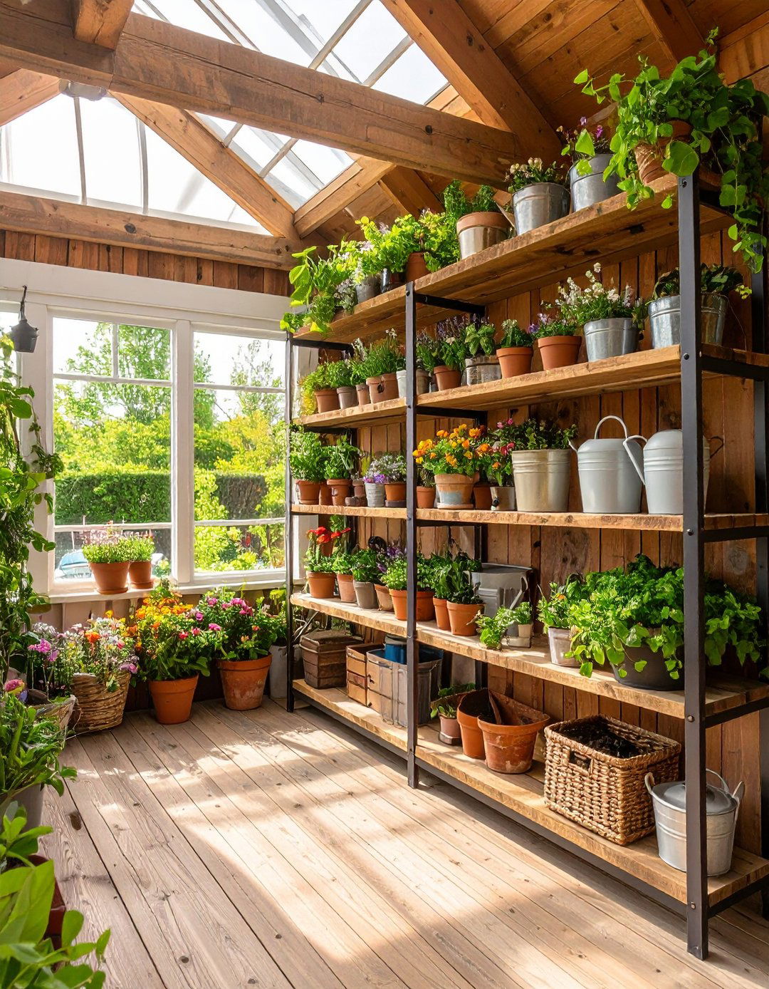 Rustic Wooden Shelving to Display in a Sunroom - 20 Rustic Sunroom Ideas