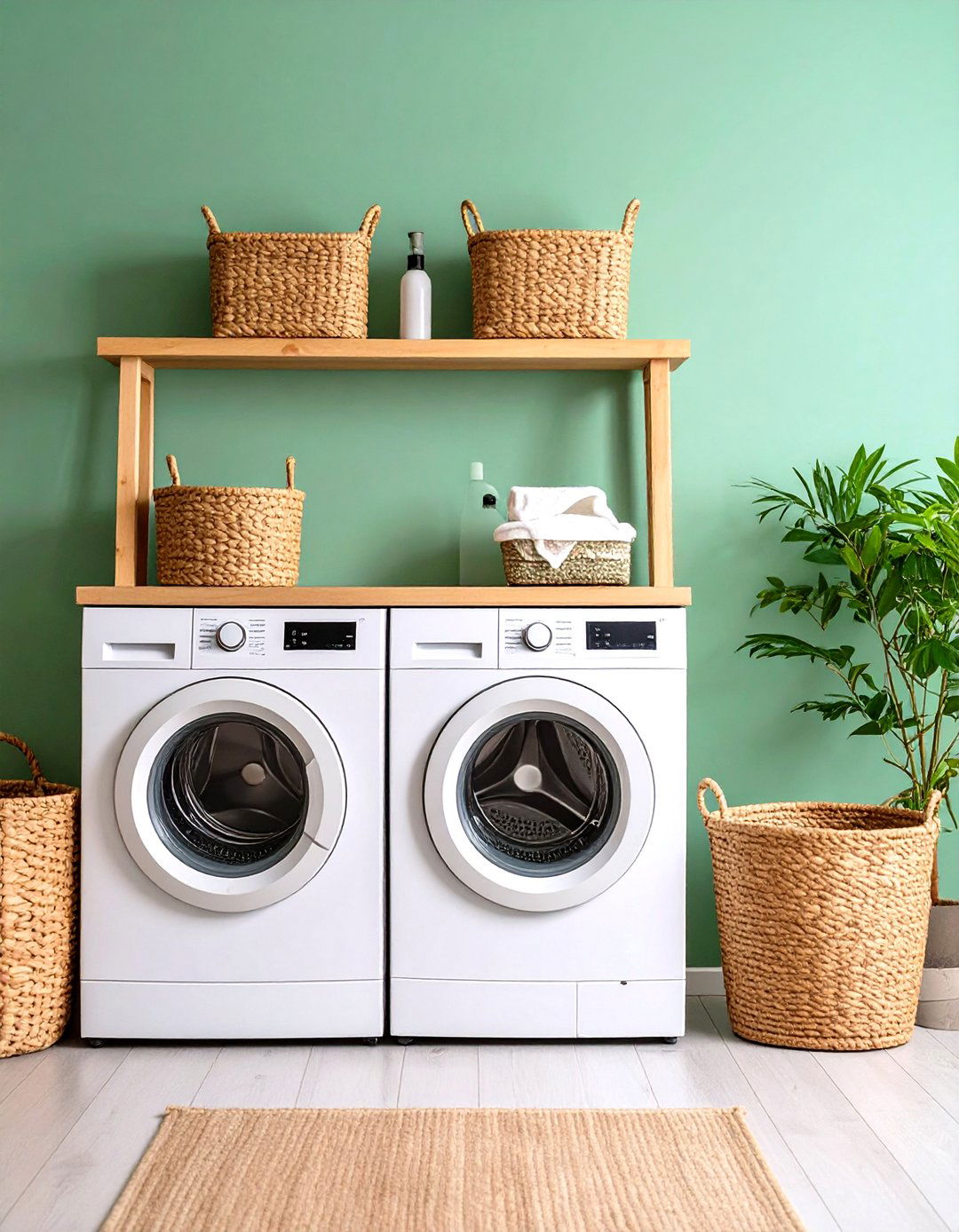 Sage Accent Wall - 20 Sage Green Laundry Room Ideas