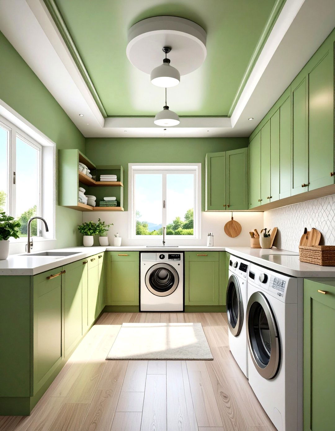Sage Ceiling Treatment - 20 Sage Green Laundry Room Ideas
