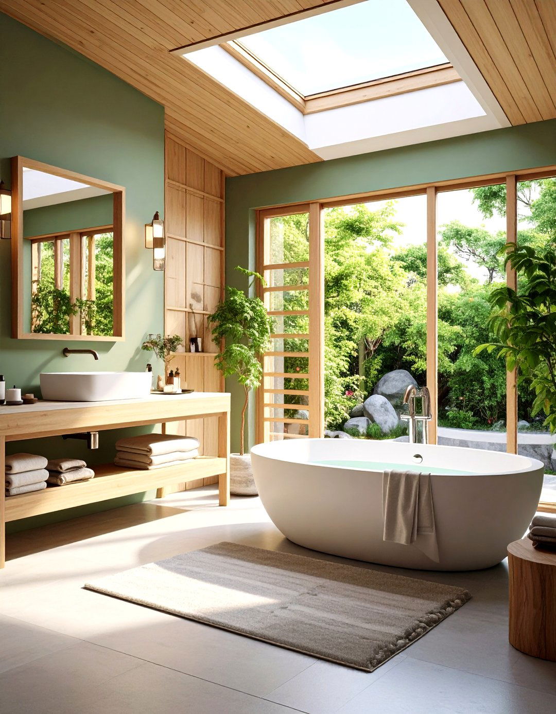 Sage Green Bathroom with Natural Stone and Zen Aesthetics - 20 Sage Green Bathroom Ideas