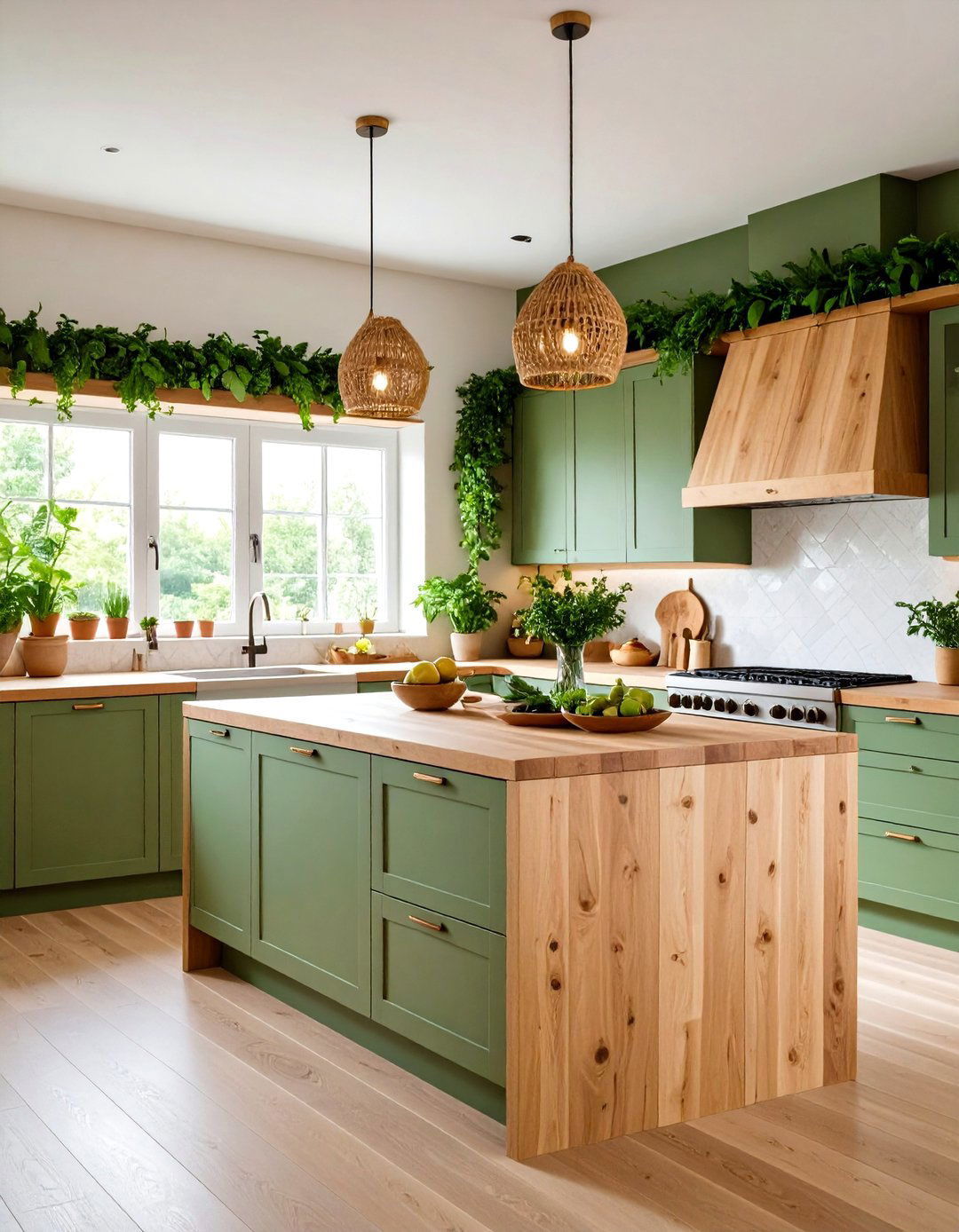 Sage Green Biophilic Summer Kitchen Design - 20 Summer Kitchen Ideas