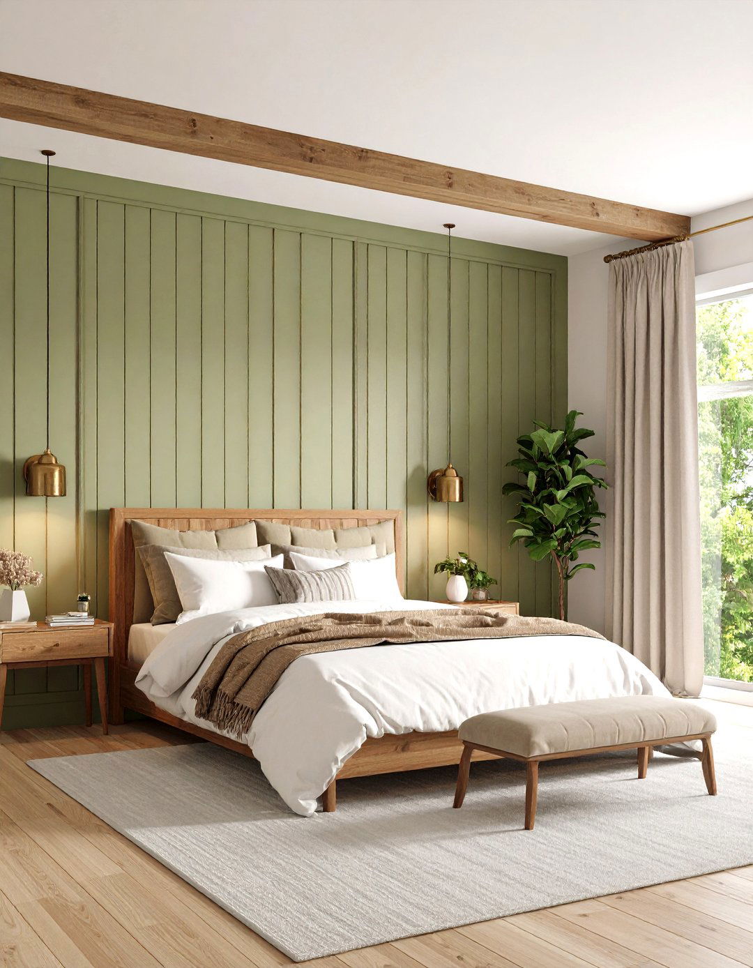 Sage Green Board and Batten Serenity - 20 Green Panelling Bedroom Ideas