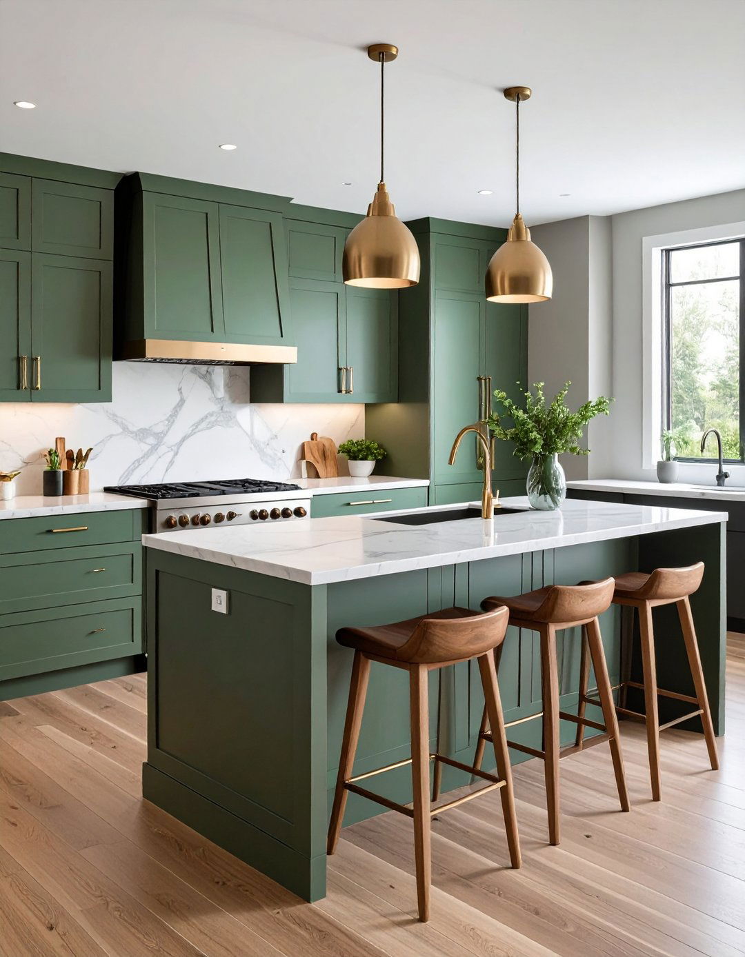 Sage Green Cabinet Island as a Focal Point - 20 Rustic Sage Green Kitchen Cabinets