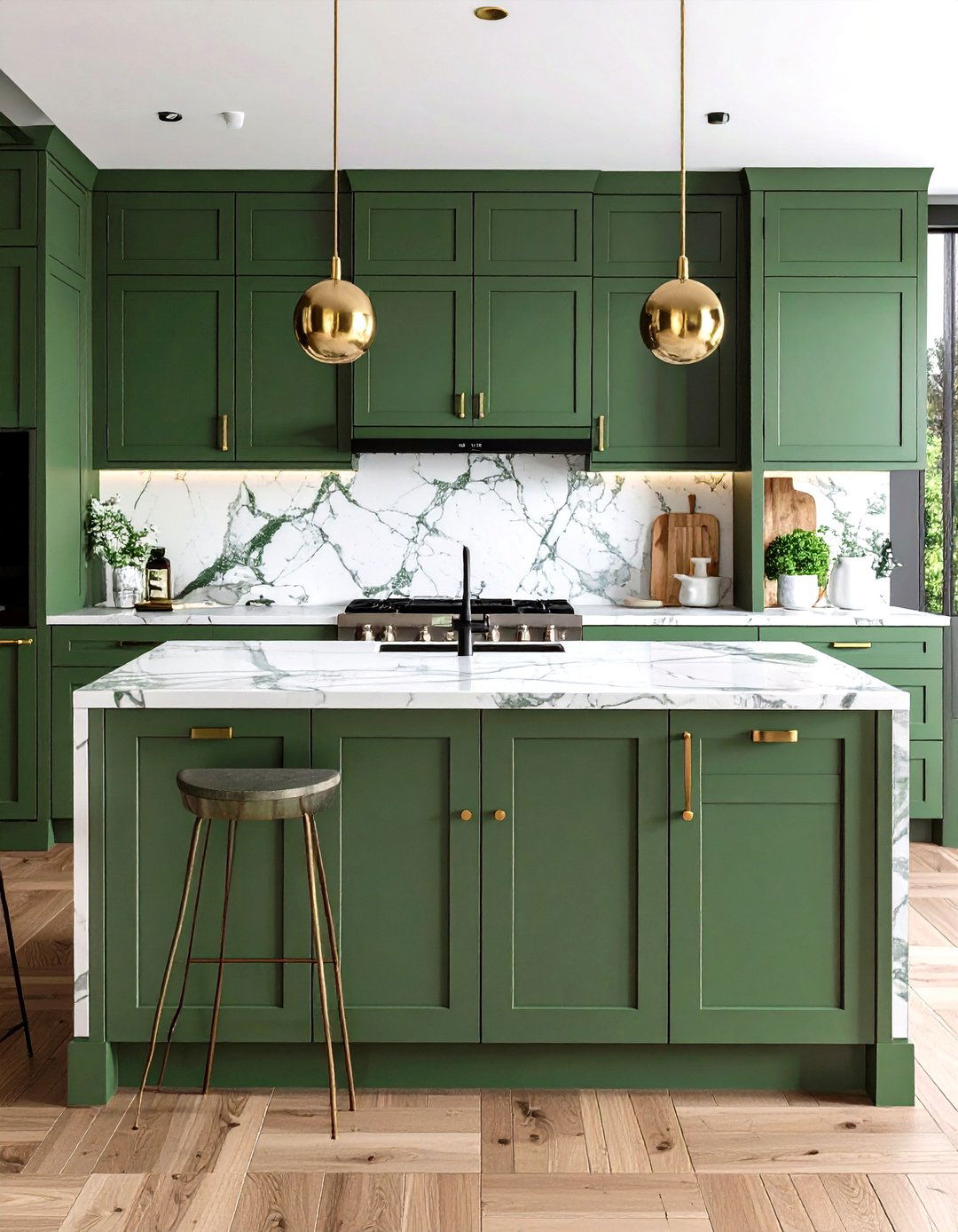 Sage Green Cabinets and Marble Countertops - 20 Rustic Sage Green Kitchen Cabinets