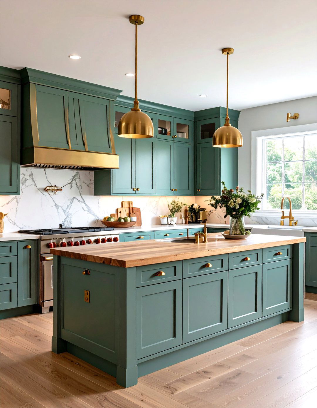 Sage Green Cabinets with Butcher Block and Brass Accent Luxury Kitchen - 20 Sage Green Kitchen Cabinets With Butcher Block Countertops