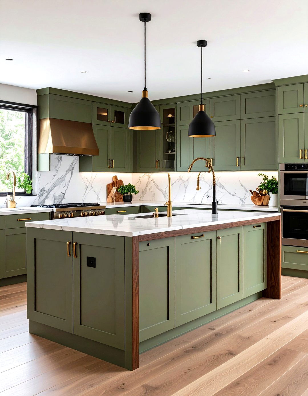 Sage Green Cabinets with Dark Walnut Butcher Block Dramatic Contrast Kitchen - 20 Sage Green Kitchen Cabinets With Butcher Block Countertops