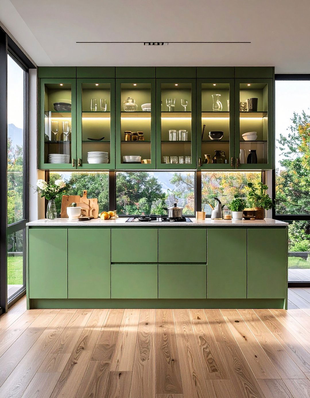 Sage Green Cabinets with Glass Front Doors - 20 Rustic Sage Green Kitchen Cabinets