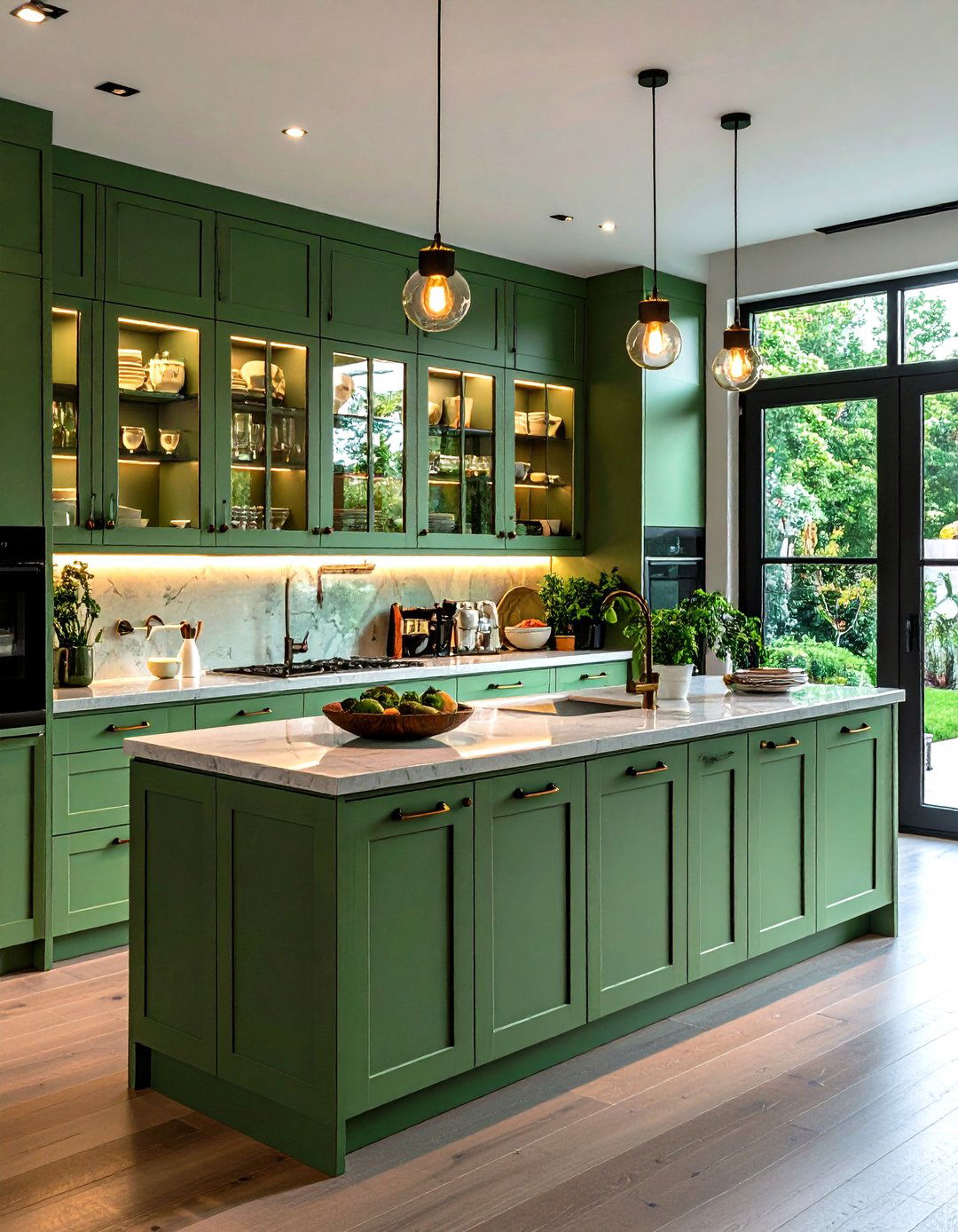 Sage Green Cabinets with Glass Front Doors - 20 Rustic Sage Green Kitchen Cabinets